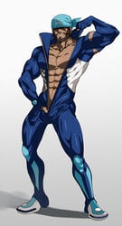 1boy abs archie_(pokemon) bara bulge facial_hair flaccid looking_at_viewer male male_only muscles na_insoo pecs penis pokemon pokemon_oras rennik solo team_aqua undressing yaoi