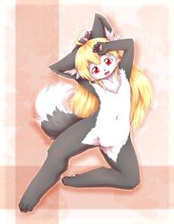 akuma_gaoru blonde_hair furry hazuki_kai long_hair nude open_mouth red_eyes wolf