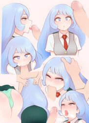 /\/\/\ 1boy 1girls :o ass blue_eyes blue_hair blue_panties blush censored dress_shirt faceless_male fellatio green_skirt hand_on_another's_head hand_on_head licking_penis long_hair male_out_of_frame mosaic_censoring multiple_views my_hero_academia necktie nejire_hado one_eye_closed open_mouth oral panties parted_lips penis pov saliva saliva_trail school_uniform shiny shiny_hair shirt short_sleeves shpo skirt tears tongue tongue_out u.a._school_uniform underwear unseen_male_face very_long_hair vest