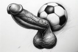 ai_generated ball big_penis inanimate inanimate_object inanimate_object_w/_genitals male monochrome object penis soccer_ball what wtf