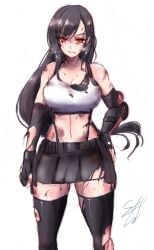 1girls black_hair blood bruise_on_face bruised cuts defeat female female_only final_fantasy final_fantasy_vii long_hair red_eyes ripped_clothing ripped_stockings ryona sugaleon tifa_lockhart torn_clothes