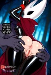 hornet_(hollow_knight) hollow_knight hollow_knight:_silksong ai_generated stable_diffusion rasilinai 1girl 1girls 1boy rape forced forced_exposure latex latex_clothing open_pants cutout defeated defeated_female captured captured_female faceless_male faceless_female faceless mask masked masked_female forest night outdoors blurry_background spreading_ass anus ass pussy pussy_juice imminent_rape rope bound bound_wrists bound_arms restrained restrained_arms bondage arms_up from_behind english text english_text tagme