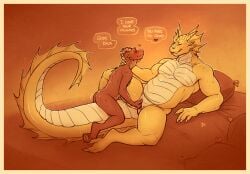 2023 afaeth_(jinhalloway) anthro bed blush blush_lines border claws dialogue dragonborn_(dnd) dungeons_and_dragons duo english_text featureless_chest female female/female finger_fuck fingering furniture genitals gradient_background grinding_on_tail hand_on_neck hasbro heart_symbol hi_res holding_neck horn interkos kala_(jinhalloway) kinktober long_tail motion_lines musclegut muscular muscular_anthro neck_grab on_bed orange_background orange_body orange_horn orange_scales orange_vulva pillow praise praise_kink scales scalie scaly_neck scaly_tail sex simple_background size_difference size_play sketchy speech_bubble spikes spikes_(anatomy) straddling_tail tail text tribadism vaginal_penetration ventral_scales vulva white_body white_claws white_scales wizards_of_the_coast yellow_background yellow_body yellow_border yellow_horn yellow_scales