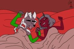 4_fingers after_sex bangs bed bed_sheet bedroom bedroom_sex bedsheets big_breasts black_fingernails blind_peacock_draws blind_peacock_draws_(artist) breasts breasts_covered british british_female closed_eyes couple couple_(romantic) couple_love couple_sex demon demon_girl demon_horns ecuadorian ecuadorian_female felicia_(blindpeacockdraws) female female_only females females_only furry furry_female gray_hair hazbin_hotel hazbin_hotel_oc hellaverse hellhound helluva_boss helluva_boss_oc holding_hand holding_hands latina latina_female lying lying_down lying_on_back lying_on_bed messy_hair mohawk mohawk_(hairstyle) muzzle open_mouth orgasm orgasm_face original original_art original_artwork original_characters oro_(blindpeacockdraws) ponytail ponytail_mohawk red_body red_eyes reference_image sharp_claws sharp_fingernails sharp_fingers sharp_teeth short_hair sinner sinner_demon snout stripper_clothes stripper_sleeves tongue watermark white_hair