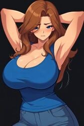 1girls 5_fingers ai_generated animated anime armpits bare_shoulders big_breasts black_background blue_eyes blush blushing_at_viewer breasts brown_hair cleavage clothed clothes clothing embarrassed eyebrows eyelashes female female_only frame_by_frame hair_over_one_eye hands hands_behind_head hips huge_breasts human human_only ilya_efimov jeans large_breasts long_hair looking_at_viewer mp4 nervous no_sound pose posing posing_for_the_viewer short_playtime shorter_than_10_seconds shorter_than_30_seconds shorter_than_one_minute shy simple_background smooth_animation solo solo_female stable_diffusion swaying swaying_breasts swaying_hips tagme tanktop thick thick_thighs thighs top_heavy video wide_hips