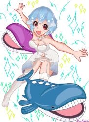 adamantiumswash bao_(vtuber) lingerie_only lingerie vtuber whale blue_hair indie_virtual_youtuber virtual_youtuber whale_tail whale_girl 1girls red_eyes white_panties stockings