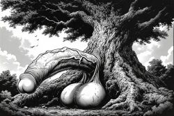 ai_generated big_penis inanimate inanimate_object inanimate_object_w/_genitals male monochrome object penis tree trees what wtf wtf_is_this