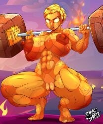 amazonian barbella crystal_skin emisart55 female geode golem muscle_mommy muscular muscular_female skylanders squatting workout