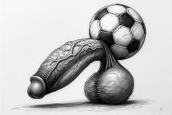 ai_generated ball ball_with_hyper_features big_penis inanimate inanimate_object inanimate_object_w/_genitals male monochrome object penis soccer_ball what wtf