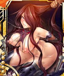 angry ass blush bondage breasts butt_crack collar dirty female hair_pull leash mole mole_under_mouth nipple_piercing nipples piercing saika_fuuma sweat taimanin_asagi_battle_arena taimanin_asagi_battle_arena_all_card_gallery zol