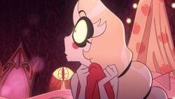 2girls angel angel_girl animated ass ass_bigger_than_head ass_shake bed bedroom bedroom_eyes black_towel blanket_only blonde_hair blush blush_stickers bow canon_couple canonical_scene charlie_morningstar_(hazbin_hotel) couple curvy female fuck_me_eyes gif grey_body hair_bow hair_ribbon hazbin_hotel hip_sway hips imminent_sex long_hair mommy no_panties official_animation official_art ponytail red_towel ribbon seductive seductive_look seductive_smile sexy shaking_ass shaking_hips smile spindlehorse_toons thick_thighs thighs towel towel_only vaggie_(hazbin_hotel) very_long_hair vivienne_medrano vivziepop white_body white_hair wide_hips yuri