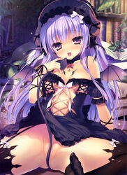 dress horns lolita_fashion no_bra nopan pussy rubi-sama stockings tail tattoo thighhighs wings