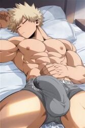 1boy 1male ai_generated ambiguous_pov animated hekaro hunk katsuki_bakugou male male_only muscular muscular_male music my_hero_academia penis precum precum_through_underwear resting sleeping solo_male song sound tagme topless video visible_penis