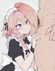 ai_generated astolfo_(fate) duo fate/grand_order fate_(series) femboy huge_balls huge_cock large_penis light-skinned_male maid maid_uniform male male_only meupfem multiple_males penis penis_awe sissy size_difference tagme yaoi
