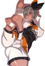 1girls bea_(pokemon) breasts erect_nipples erect_nipples_under_clothes female female_only high_resolution highres j.h. large_breasts pokemon sole_female solo standing_split stretching tanned tight_fit tomboy vertical_splits