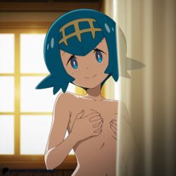 1boy 1girl ai_generated assertive_female blue_eyes blue_hair breasts collarbone completely_nude cowgirl_position girl_on_top hairband hetero indoors lana_(pokemon) looking_at_viewer navel nipples nude open_mouth petite pokemon pokemon_sm pokemon_sun_and_moon pov pussy sex short_hair small_breasts smile spread_legs squatting_cowgirl_position staxxy staxxy2 straddling thighs vaginal