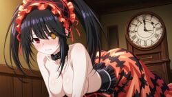 ai_generated black_hair breasts date_a_live doggystyle female from_behind heterochromia long_hair looking_at_viewer nipples nude pussy red_eyes red_ribbons sex solo spread_legs tokisaki_kurumi twin_tails vaginal