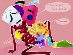 futanari gangle_(the_amazing_digital_circus) kissing kissing_while_masturbating masturbating ribbons ribbons_(anatomy) the_amazing_digital_circus yuri zooble_(the_amazing_digital_circus)
