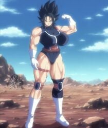 black_hair breasts dragon_ball dragon_ball_super dragon_ball_z flexing flexing_muscles huge_breasts massive_breasts muscular original_character saiyan saiyan_armor saiyan_female saiyan_tail tits tits_bigger_than_head titties
