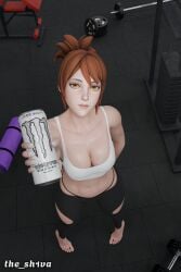 3d blender blender_cycles brown_eyes brown_hair dota dota_2 dotartnsfw energy_drink female female_only goth goth_girl gym leggings marci marci_(dota) the_sh1va with_clothes