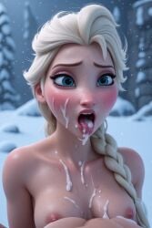 3d ai_generated cum_on_breasts cum_on_face disney elsa_(frozen) frozen_(film)