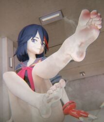 3d 3d_(artwork) 3d_model 3d_render barefoot fave_rando feet feet_fetish feet_focus feet_up foot_fetish foot_focus kill_la_kill looking_at_viewer matoi_ryuuko musk musk_clouds musky musky_feet partially_clothed partially_clothed_female