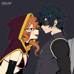 1boy 1girl blindfold bondage clothed cute facial_mark facial_markings fairy_tail gray_fullbuster hoodie kidnapped lewd millianna nekomimi serious sexy smile tongue