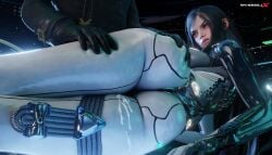 1boy 1girls 3d 3d_(artwork) 3d_artwork 3d_model 3d_render alternate_version_available android angry angry_expression angry_face ass ass_bigger_than_head ass_cleavage ass_focus butt butt_focus crossover cum cum_on_thighs gloves grabbing grabbing_ass latex long_hair nier:_automata raven_(stellar_blade) sci-fi semen semen_on_body shaddoll_x small_penis stellar_blade thick_thighs thigh_gap thighjob thighs yorha_9s