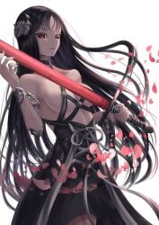 black_hair girls_only no_penetration red_eyes sword