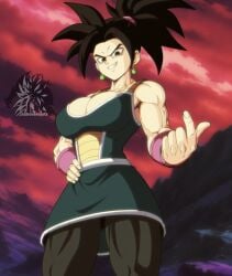big_breasts black_hair boobs breasts clothed dragon_ball dragon_ball_super dragon_ball_z earrings gine_(cosplay) kefla muscular nice_tits saiyan saiyan_armor saiyan_female tits titties