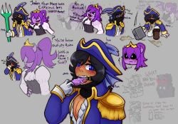 2boys anonymous_artist black_hair black_sclera blue_eyes blush blushing cock_gag color deepthroat demon demon_horns dialogue dildo drooling embarrassed english_text fin_ears fully_clothed gag_under_mask gloves grey_background hidden_dildo jaden_man long_hair mask mcyt minecraft minecraft_youtubers moaning pirate pirate_hat purple_body purple_hair ring_gag saliva self_upload sex_toy slit_pupils sweat tagme tan_body tanned_skin text tied_hair twitch twitch.tv twitch_streamer unstable_universe wemmbu wemmbumc white_eyes youtube youtuber