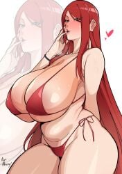 1girls airi_akura armwear artist_name big_breasts bikini bikini_bottom bikini_top black_eyes bottomwear breasts cleavage female female_only hair handwear heart heart-shaped_pupils hips huge_breasts large_breasts lips long_hair mature mature_female mature_woman milf mother nails naruto naruto_(series) parted_lips red_bikini red_hair saliva saliva_trail seductive seductive_look solo solo_female steam sweat sweatdrop swimwear thick_thighs thighs topwear uzumaki_kushina voluptuous wide_hips