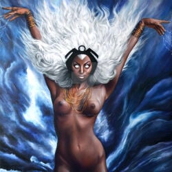 1girls african african_female breasts dark_nipples dark_skin female marvel nipples nude solo storm_(x-men) tagme_(artist) traditional_media_(artwork) white_hair x-men