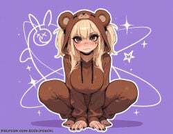 1girl 1girls ai_generated amane_misa bangs blonde_hair blush boobs breasts breasts, brown_eyes camel_toe cameltoe cleavage clothed clothed_female curvy death_note double_bun double_ponytail ecchipeachi female female_focus female_only focus fringe fully_clothed large_breasts misa_amane nipples nipples_covered nipples_visible_through_clothing onesie ponytail pussy sfw solo solo_female solo_focus sweat teeth tight_clothes tight_clothing uncensored white_hair