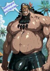 1male ai_generated beach blackbeard dark_skin one_piece talking text wilas