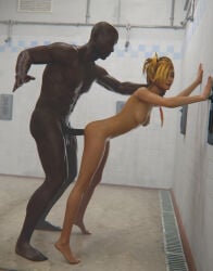 1boy 1girls crunchypachy dark-skinned_male final_fantasy final_fantasy_x large_penis nude nude_female nude_male rikku sex sex_from_behind shower