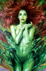 1girls 2018 batman_(series) big_breasts breasts dc_comics female green_skin nude poison_ivy realistic red_hair solo tagme_(artist) traditional_media_(artwork)