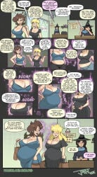 belly belly_button belly_expansion big_belly big_breasts big_hips big_nipples breast_expansion cleavage comic expansion huge_belly huge_breasts jakal_(jakalovid) jakalovid pregnant pregnant_belly sequence text tight_clothing transformation voluptuous wide_hips witch witch_hat