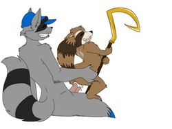 2boys anal anal_sex anthro ass balls clenched_teeth closed_eyes crossover cum cum_in_ass cum_inside duo erection from_behind_position fur gay grin guardians_of_the_galaxy leaking low_res male male_only mammal marvel nude penetration penis raccoon ringed_tail rocket rocket_raccoon sex simple_background size_difference sly_cooper sly_cooper_(series) smooth_fur staff teeth video_games weapon white_background yaoi