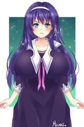 1girl female girl huge_breasts long_hair purple_hair tsukikage_koharu tsundere