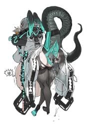 1girl anal_vore anus arknights ass breath_cloud cocktail_glass female ho'olheyak_(arknights) snake_girl tail tailhole torn_pantyhose victim_alice vore
