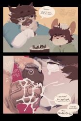 2_panel_comic 2boys bara bara_bottom birthday blowing_out_candles boyfriends cat chubby_male cum cum_bubble cum_in_mouth cum_inside eyes_rolling_back femboy_top furry fursona gagging gay glasses grabbing_muzzle headpat instant_loss_2koma kyato_(hatokamek) newton_(katemonsterfucker) original purple_eyes rat taki_takoyakis tearing_up thick_penis veiny_penis yaoi