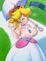 1girls 2025 2d 2d_(artwork) 2d_artwork big_breasts big_thighs blonde blonde_hair blue_eyes breasts crown dress ear_piercing earrings eyelashes female female_only huge_breasts light-skinned_female lingerie long_hair mario_(series) nintendo nipples no_bra pink_lips pink_lipstick pink_nail_polish pink_nails pony_tail ponytail princess_peach see-through see-through_clothes see-through_clothing shiny_body shiny_breasts shiny_hair shiny_skin sleepiitreat solo solo_female solo_focus super_mario_bros. yellow_hair