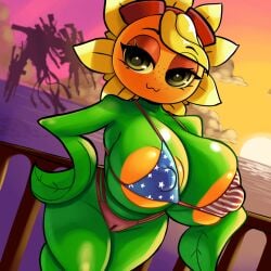 1girls bikini electronic_arts female huge_breasts ichduhernz plant plants_vs._zombies plants_vs_zombies plants_vs_zombies:_heroes popcap_games solar_flare_(pvz) solo sunflower sunflower_(pvz) sunset tagme