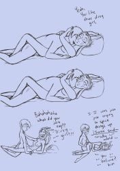 1boy 1girl 3koma blush boy_on_top breasts bunny_ears callum_(the_dragon_prince) closed_eyes comic completely_nude english_text happy_sex hetero hug long_hair lying medium_breasts missionary monochrome nipples nude pillow pointy_ears rayla_(the_dragon_prince) sex smile straddling tagme_(artist) the_dragon_prince vaginal