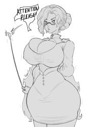 1girl 1girls breast_press breasts breasts_bigger_than_head cleavage clothed dress female female_focus female_only glasses glynda_goodwitch nipple_bulge nipples nipples_visible_through_clothing robocream rwby short_dress teacher teacher_female