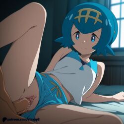 1boy 1girl ai_generated assertive_female blue_eyes blue_hair breasts collarbone completely_nude cowgirl_position girl_on_top hairband hetero indoors lana_(pokemon) looking_at_viewer navel nipples nude open_mouth petite pokemon pokemon_sm pokemon_sun_and_moon pov pussy sex short_hair small_breasts smile spread_legs squatting_cowgirl_position staxxy staxxy2 straddling thighs vaginal