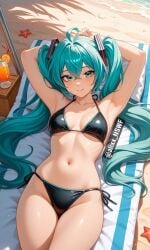 ai_art ai_generated alixx_nswf beach big_breasts bikini breasts cyan_eyes cyan_hair hatsune_miku long_hair miku_hatsune sexy vocaloid