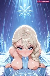 1boy 1girl ai_assisted ai_generated bangs bare_shoulders blonde_hair blue_eyes blush braid breasts colored_skin disney disney_princess dress elsa elsa_(frozen) eyelashes eyeshadow fellatio frozen frozen_(film) frozen_2 hair_between_eyes hair_over_shoulder hetero ice large_breasts long_hair looking_at_viewer makeup mascara nipples oral patreon penis pov princess saliva single_braid snowflakes solo_focus stelmazura sweat tsurime uncensored veins veiny_penis
