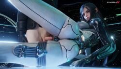 1boy 1girls 3d 3d_(artwork) 3d_artwork 3d_model 3d_render android angry angry_expression angry_face ass ass_bigger_than_head ass_cleavage ass_focus butt butt_focus crossover gloves latex long_hair nier:_automata raven_(stellar_blade) sci-fi shaddoll_x small_penis stellar_blade thick_thighs thigh_gap thighs yorha_9s